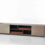 Dual-Tone Leather TV Console Drawer & Shelf Storage Modern Luxe Media Unit