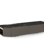 Black Marble Top TV Console Matte Gray Cabinet Metal Base Modern Luxury Storage Unit
