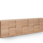 Oak Wood Block-Panel TV Console Geometric Texture Minimalist Design Spacious Storage Cabinet