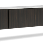 Marble Top Dark Striped Wood TV Console Metal Legs Modern Minimalist Storage Cabinet