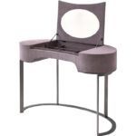 Blush Pink Velvet Vanity Table with Oval Mirror and Metal Legs