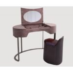 Blush Pink Velvet Vanity Table with Oval Mirror and Metal Legs