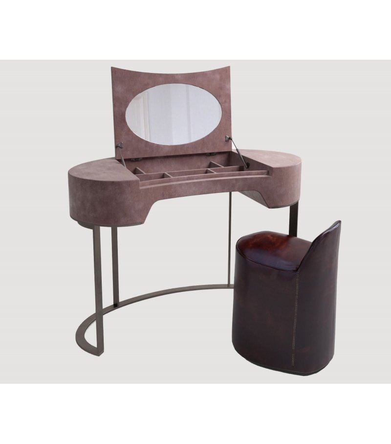 Blush Pink Velvet Vanity Table with Oval Mirror and Metal Legs