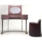 Blush Pink Velvet Vanity Table with Oval Mirror and Metal Legs