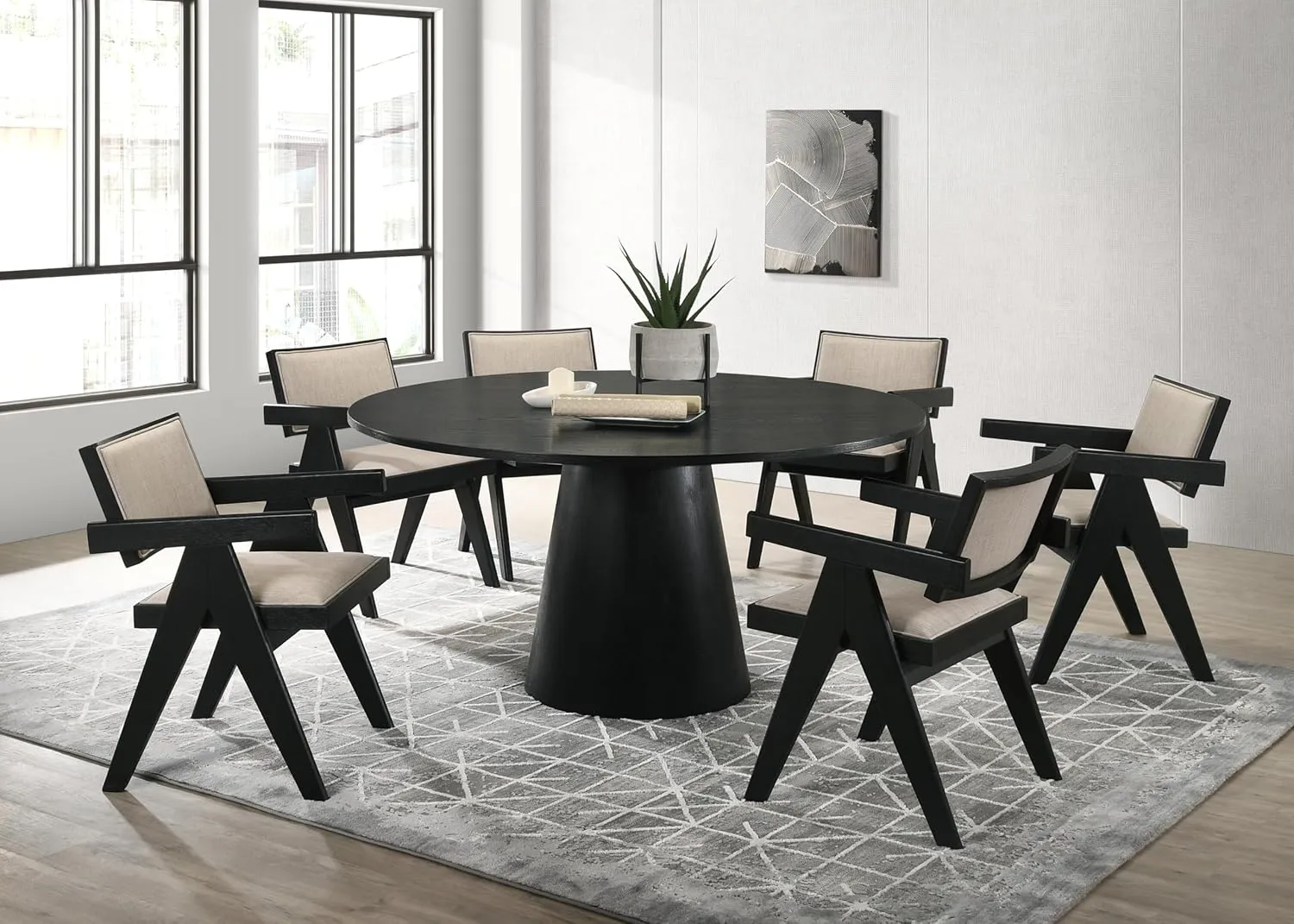 59″ Modern Solid Wood Pedestal Round Dining Table
