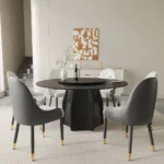 59.05” Modern Round Sintered Stone Table Top Black Wood Pedestal