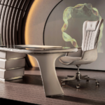 Ambassador Beige Wood And Leather Writing Desk