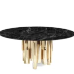 Black Marble Round Dining Table with Gold Metal Base