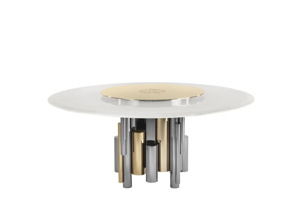 Black Marble Round Dining Table with Gold Metal Base