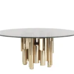 Black Marble Round Dining Table with Gold Metal Base