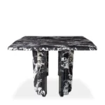 Black Veined Marble Rectangular Dining Table with Sculpted Legs
