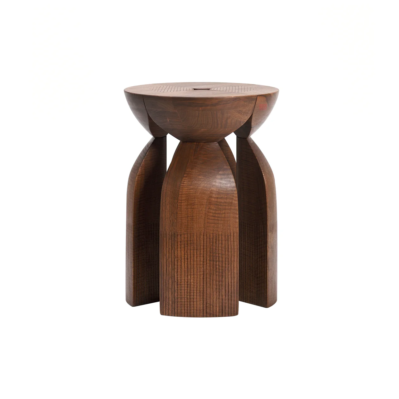 Black Wooden Round Ribbed Multi Leg Sculptural Side Table Stool