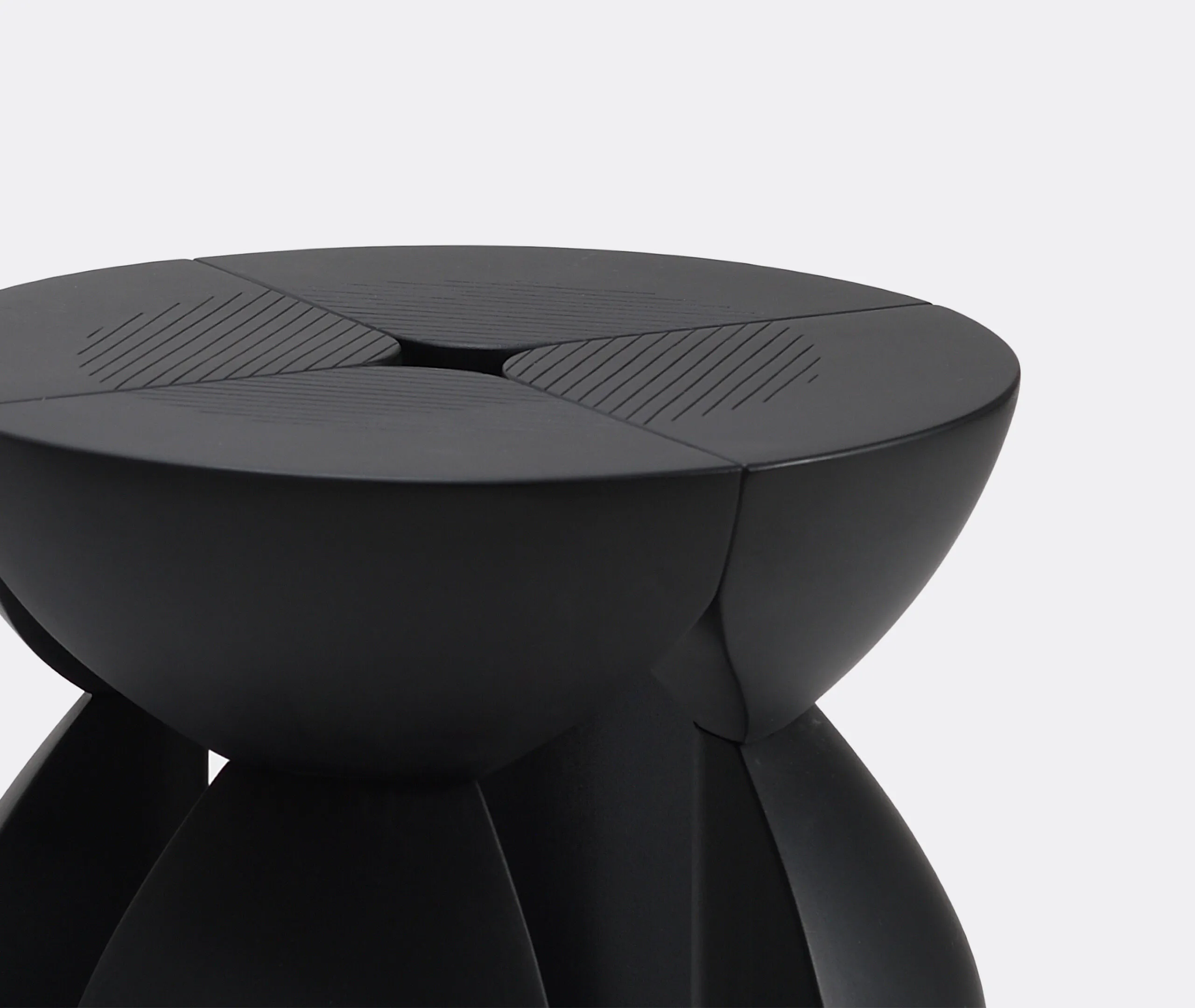 Black Wooden Round Ribbed Multi Leg Sculptural Side Table Stool