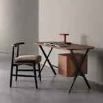 Modern Glossy Burgundy Office Desk with Drawer Storage
