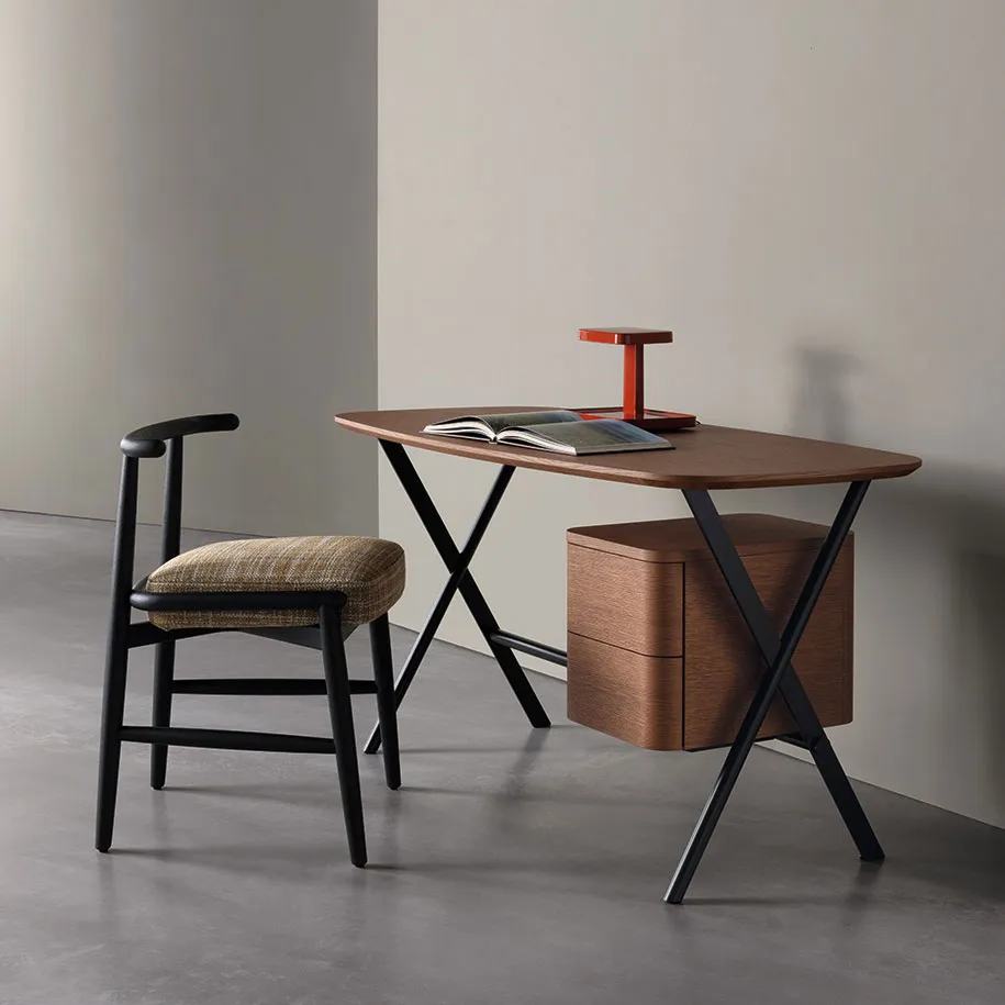 Modern Glossy Burgundy Office Desk with Drawer Storage