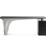 High End Modern Black Painting Tempered Glass Top Desk with Integrated Drawer