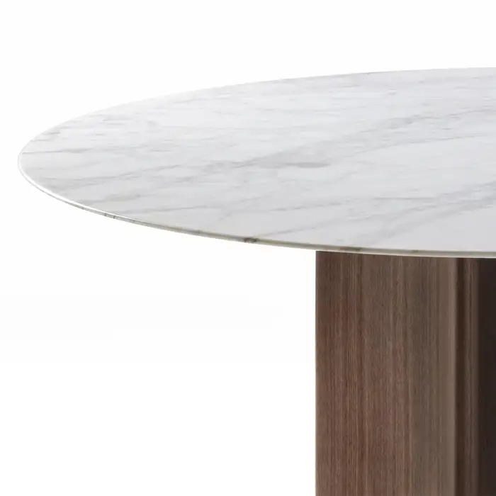 Marble Top Round Dining Table with Sculpted Wood Base