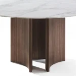 Marble Top Round Dining Table with Sculpted Wood Base