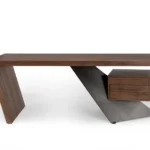 Modern Asymmetric Wood Desk with Integrated Storage