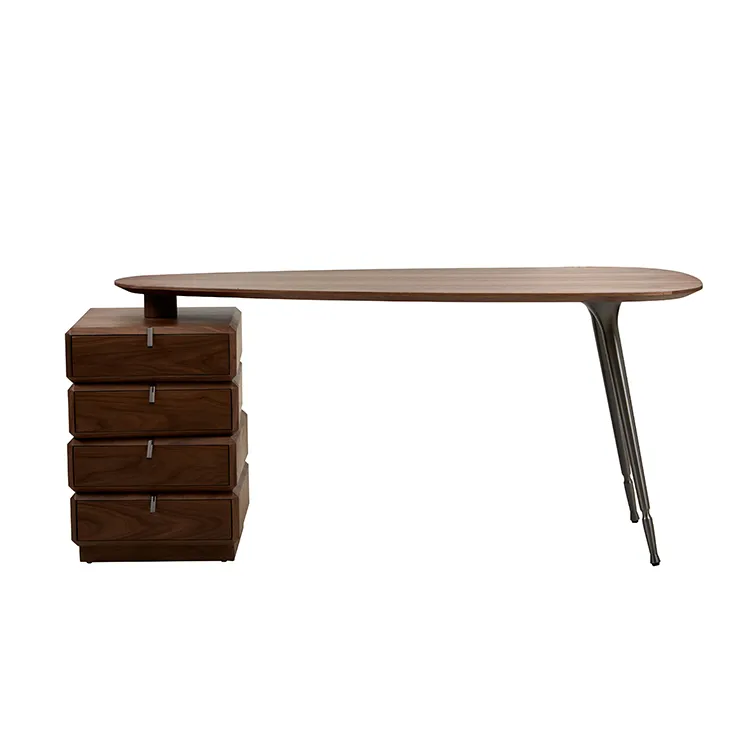 Modern Asymmetric Wood Office Desk with Drawer Storage
