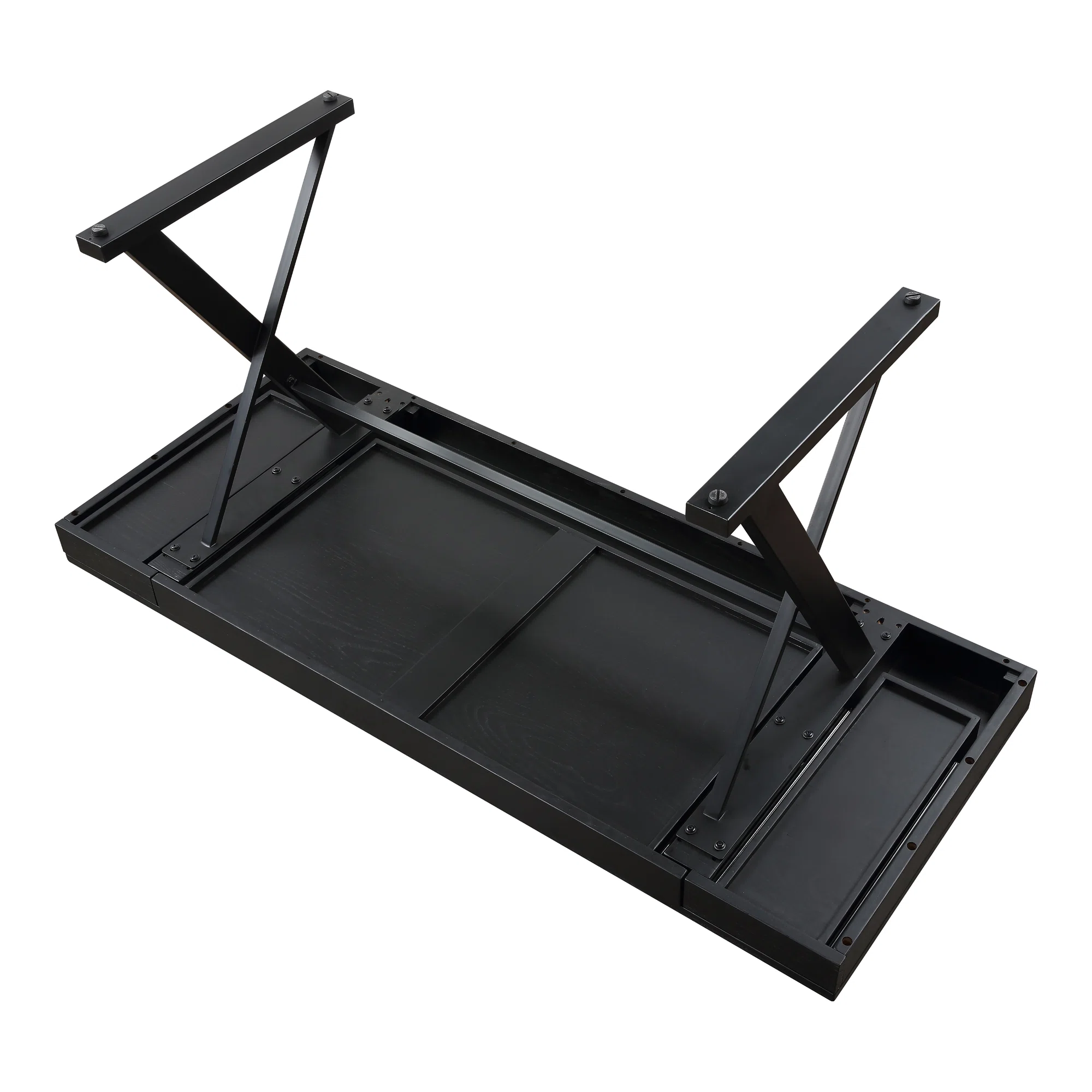 Modern Black Two Tier Office Desk with Metal Frame