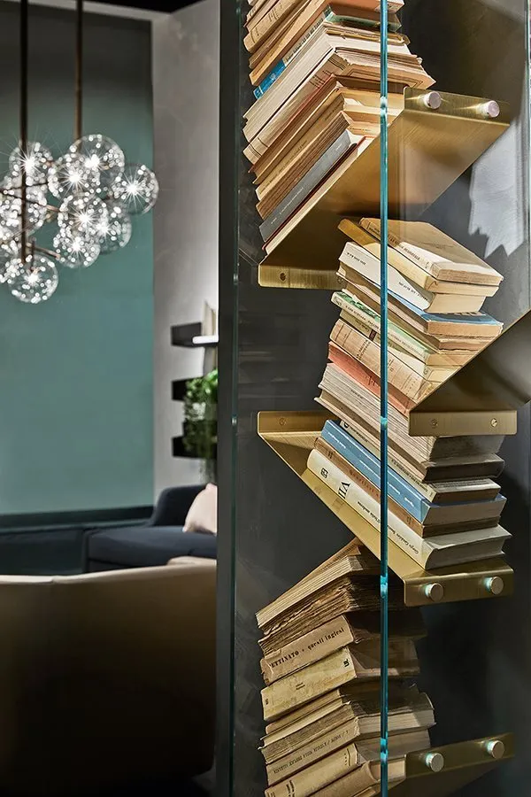 Modern Geometric Wooden Metal Open Bookcase Freestanding Display Shelf
