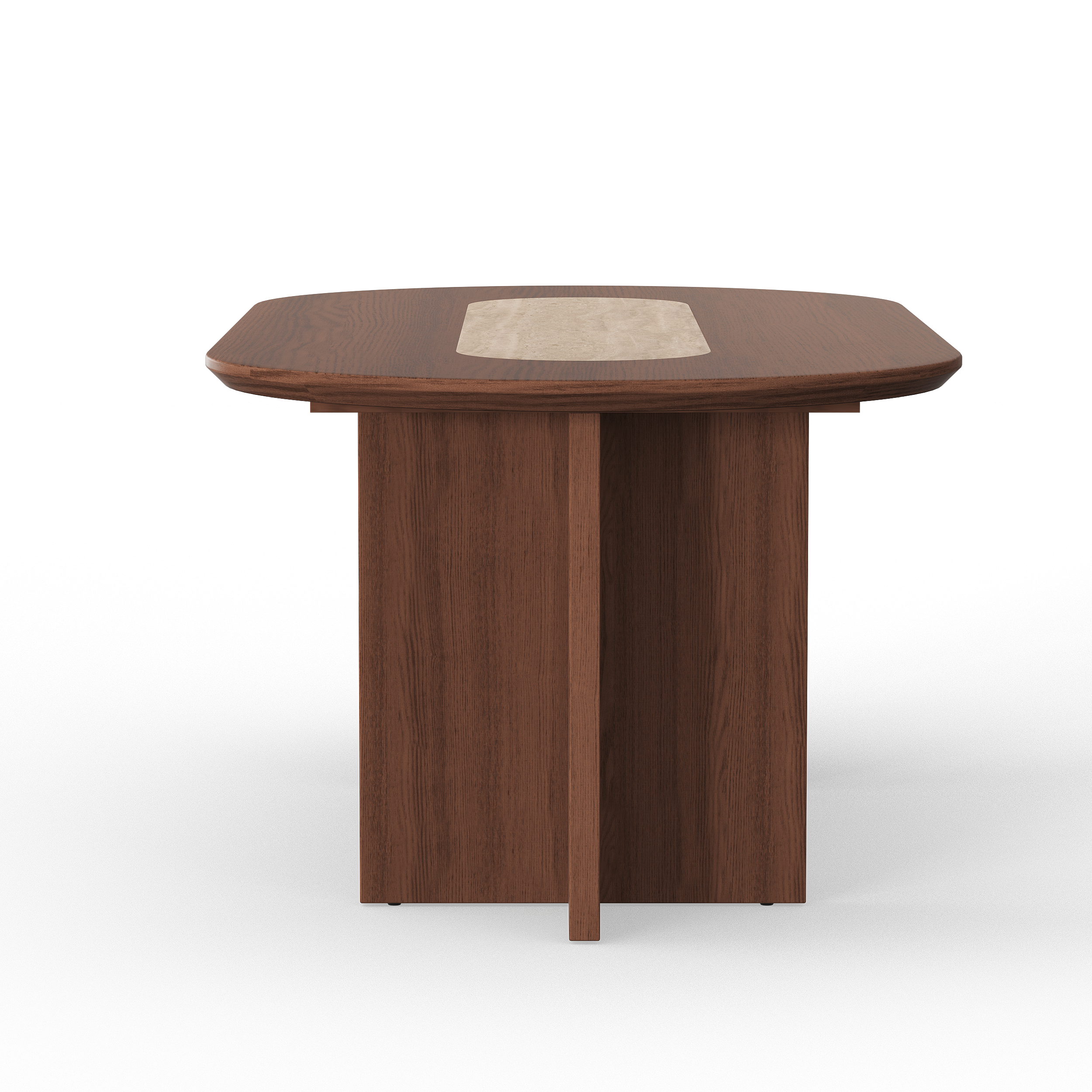 Modern Oval Walnut Dining Table with Faux Travertine Top for 8 People