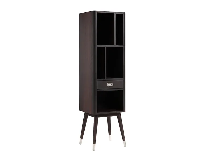 Tall Retro Style Wooden Display Cabinet with Drawer and Open Shelves