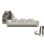 Beige Leather Four Seater Sofa