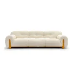Cream Wool Fabric Boucle Four Seater Sofa with Orange Frame