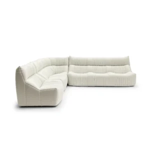Cream Textured Fabric L Shape Four Seater Sectional Sofa