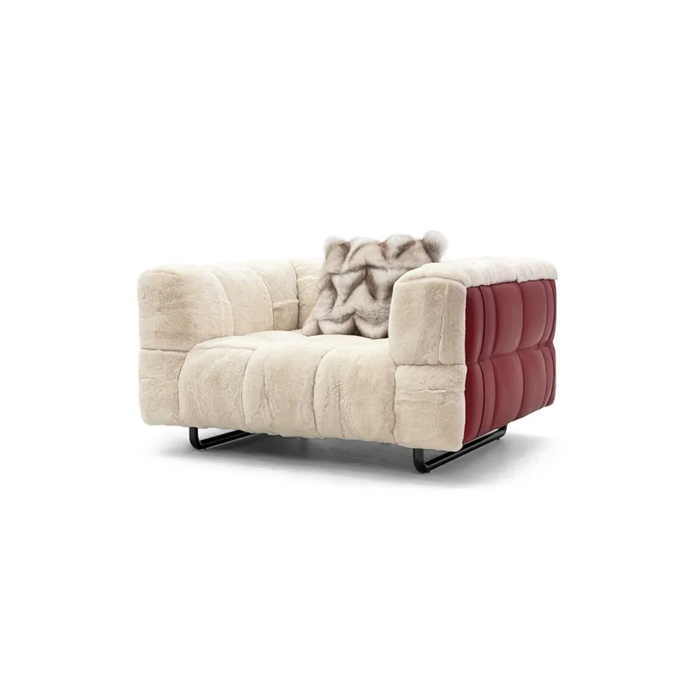 Dark Grey Fur Tufted Four Seater Sofa with Metal Legs