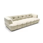 Dark Grey Leather Fur Accent Four Seater Sofa