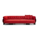 Light Blue Curved Sofa with Tufted Backrest and Metal Base
