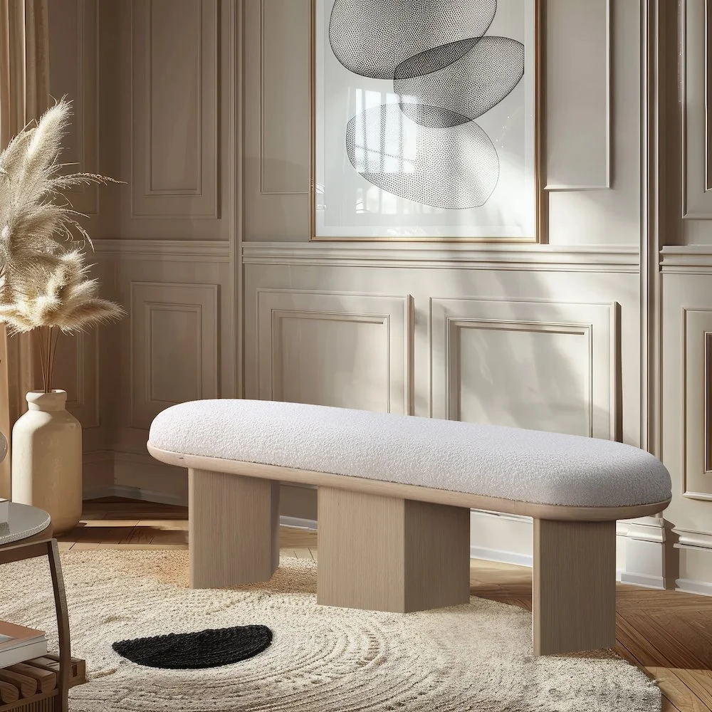 Meridian Furniture Wilshire Cream Boucle Fabric Bench