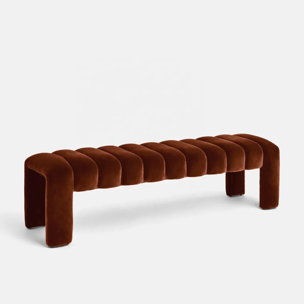 Modern Contemporary Ribbed Velvet Bench for Entryway Living Room
