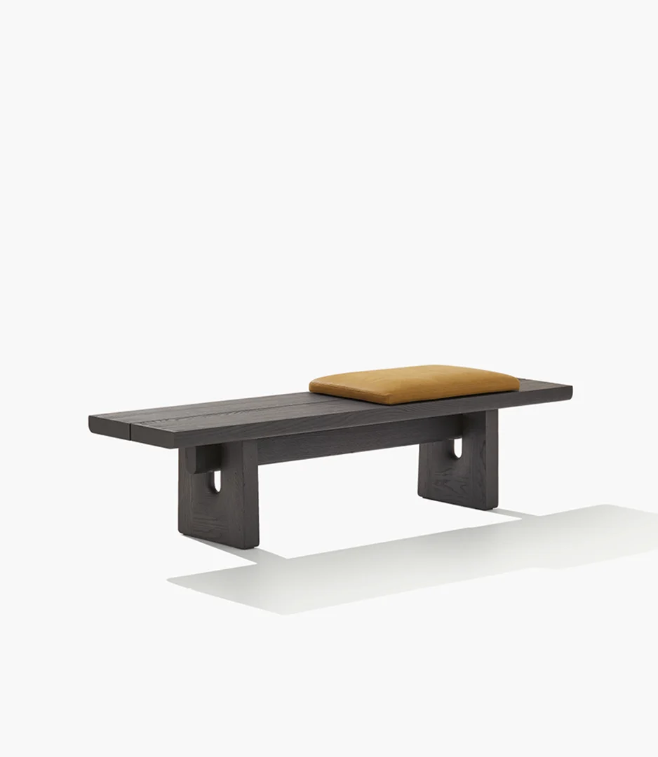 Modern Dark Wood Bench with Cushion for Entryway Living Room