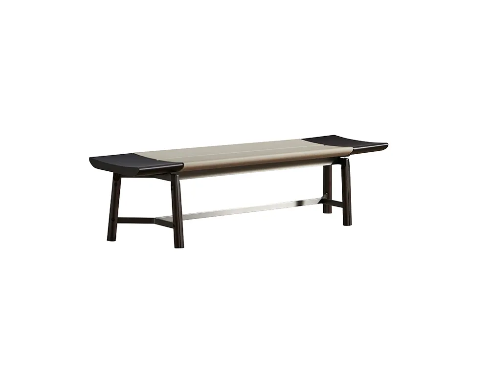 Modern Dark Wood Dining Bench with Beige Cushion