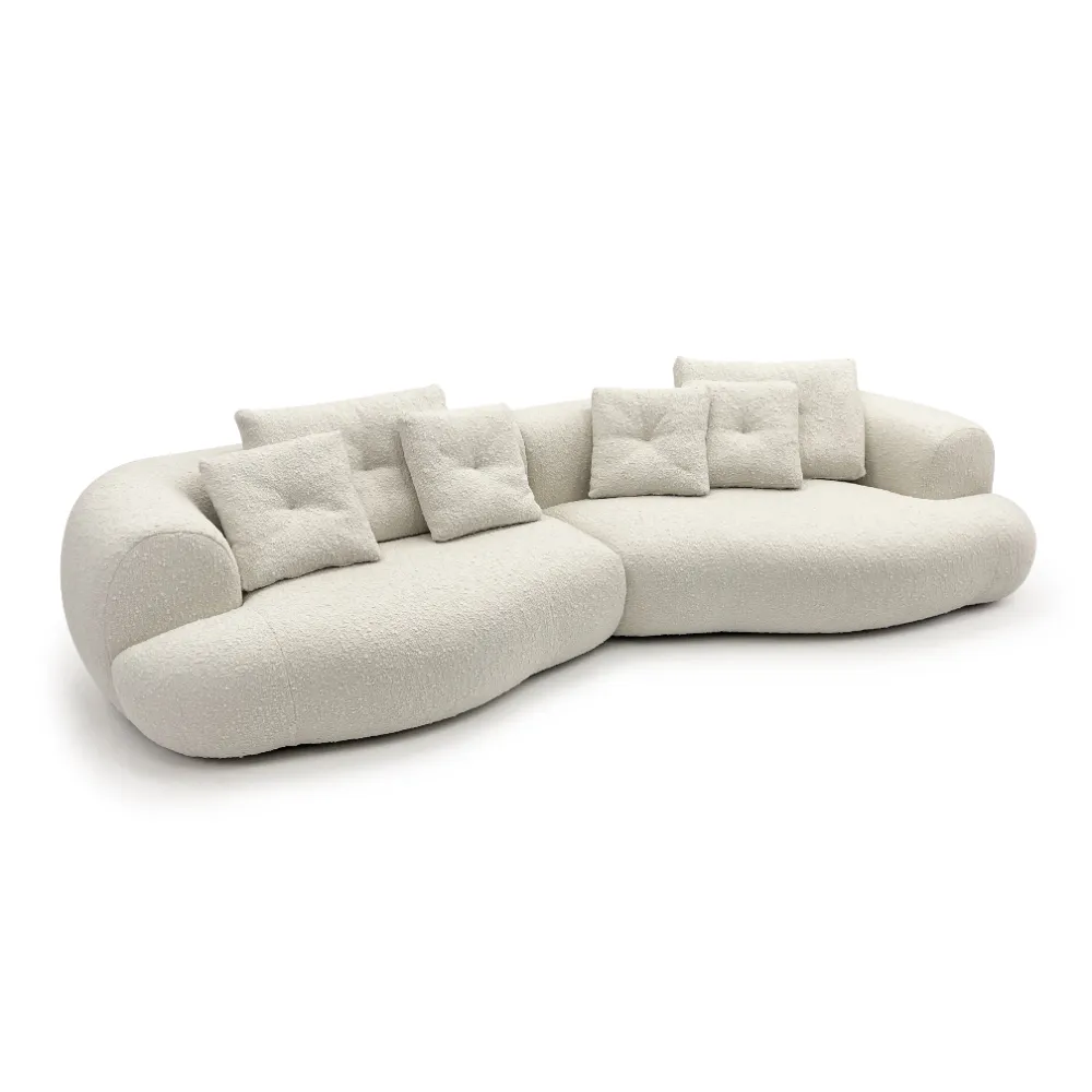 Off-white Wool Boucle Curved Four Seater Sectional Sofa