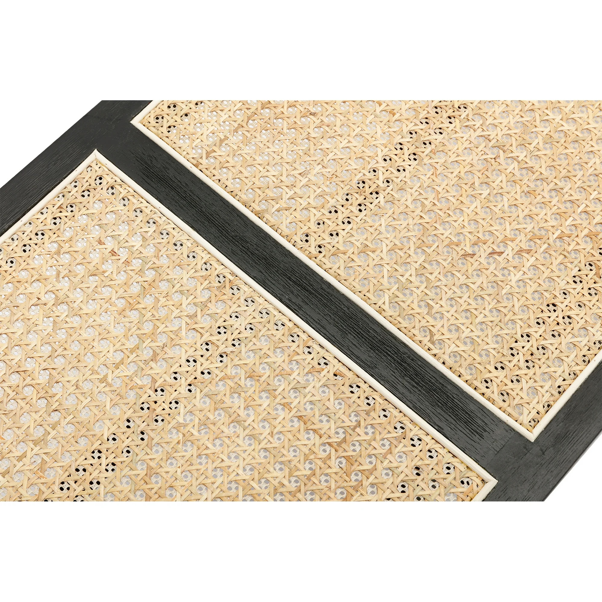 Rattan Insert Black Wood Dining Entryway Bench