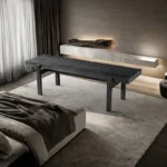 Ribbed Black Wood Bench for Entryway Living Room