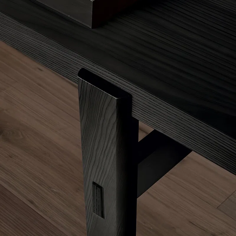 Ribbed Black Wood Bench for Entryway Living Room